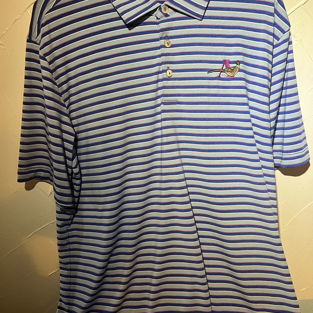 Peter Millar Navy and White Striped Polo Shirt